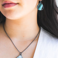 Opalized Wood & Aqua Chalcedony Accent Necklace