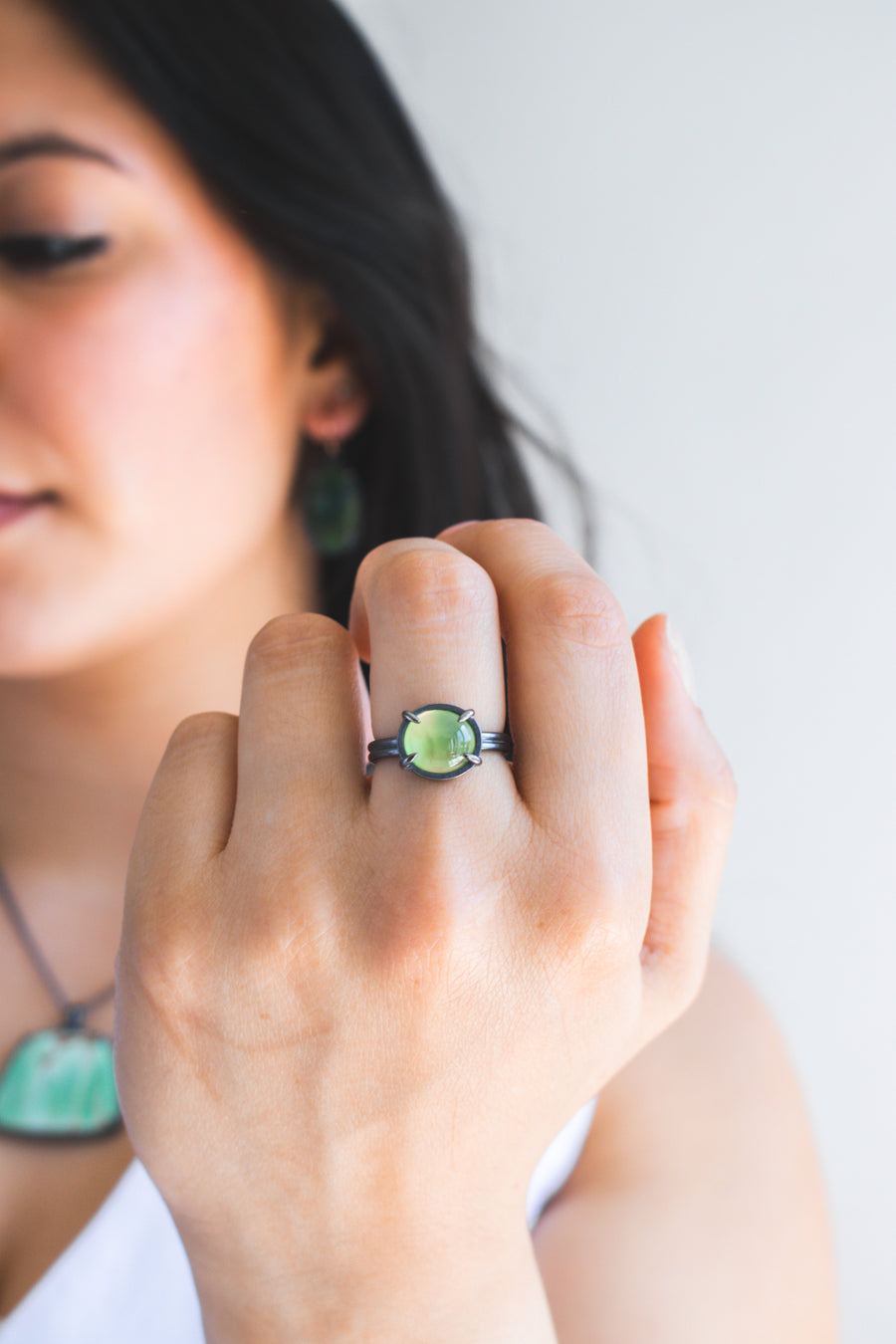 Size 7.5 | Prehnite Circle Ring