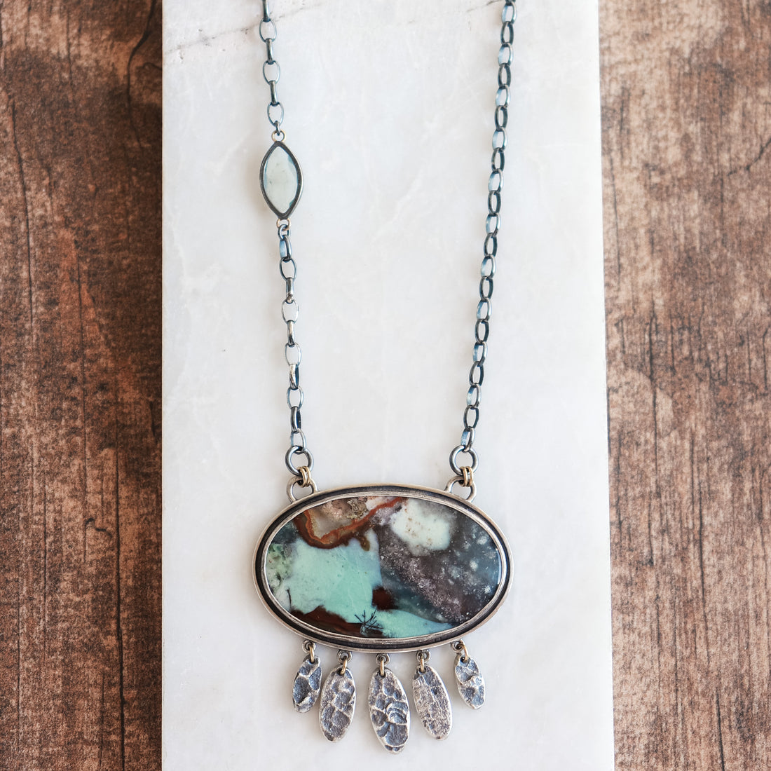 Opal Wood, Aquamarine 18k Fringe Lunar Necklace