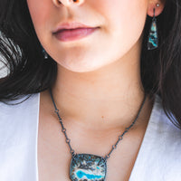 Opal Wood Large Rectangle Necklace
