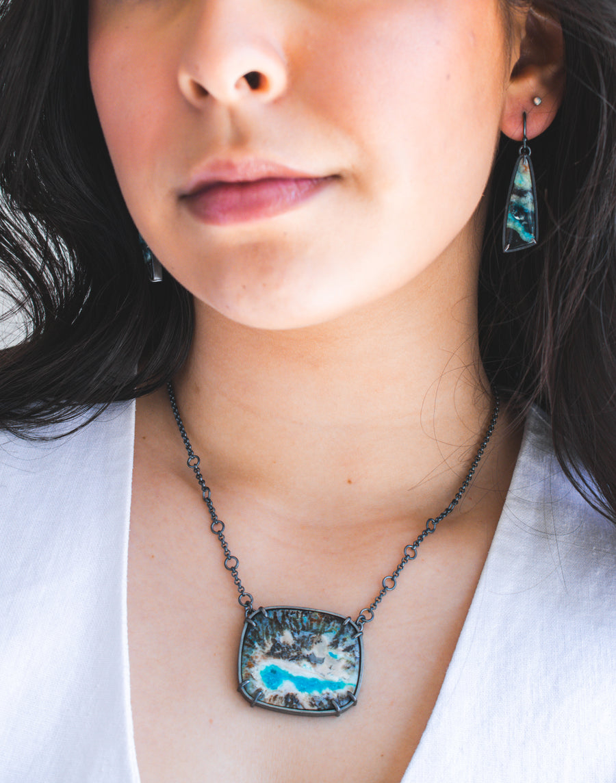 Opal Wood Large Rectangle Necklace