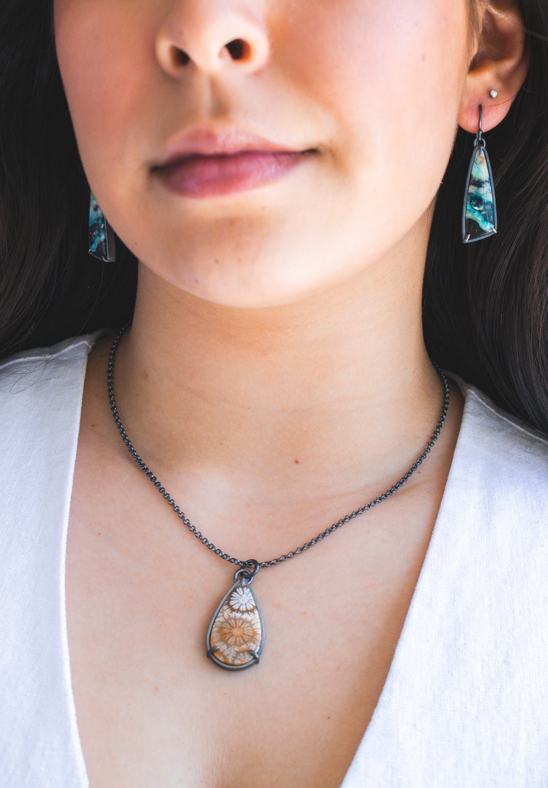 Opal Wood Long Dark Vein Earrings