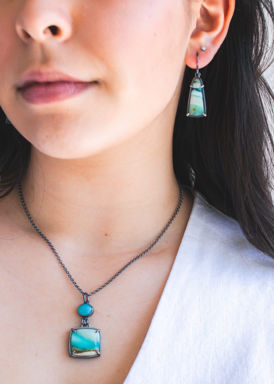 Opal Wood & Aqua Chalcedony Necklace