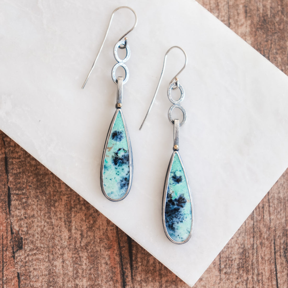 Opal Wood 18k Double Oval Drop Earrings