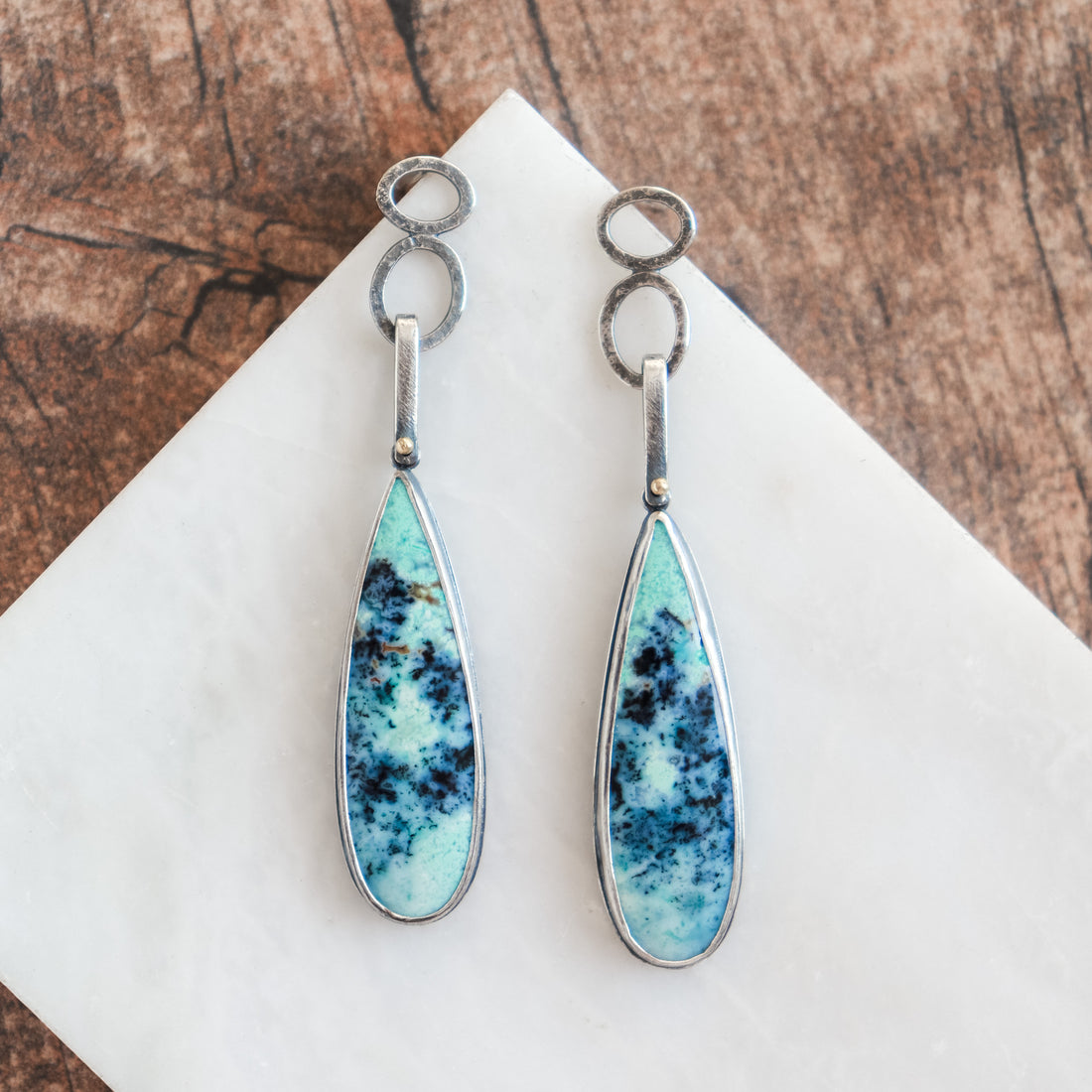 Opal Wood 18k Stacked Oval Drop Earrings