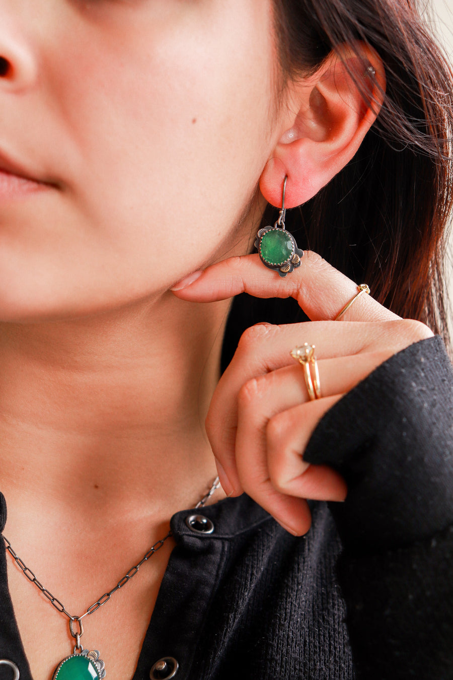 Green Quartz Forest Floor Earrings no.1