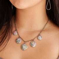 Blue Wild Roses Charm Necklace
