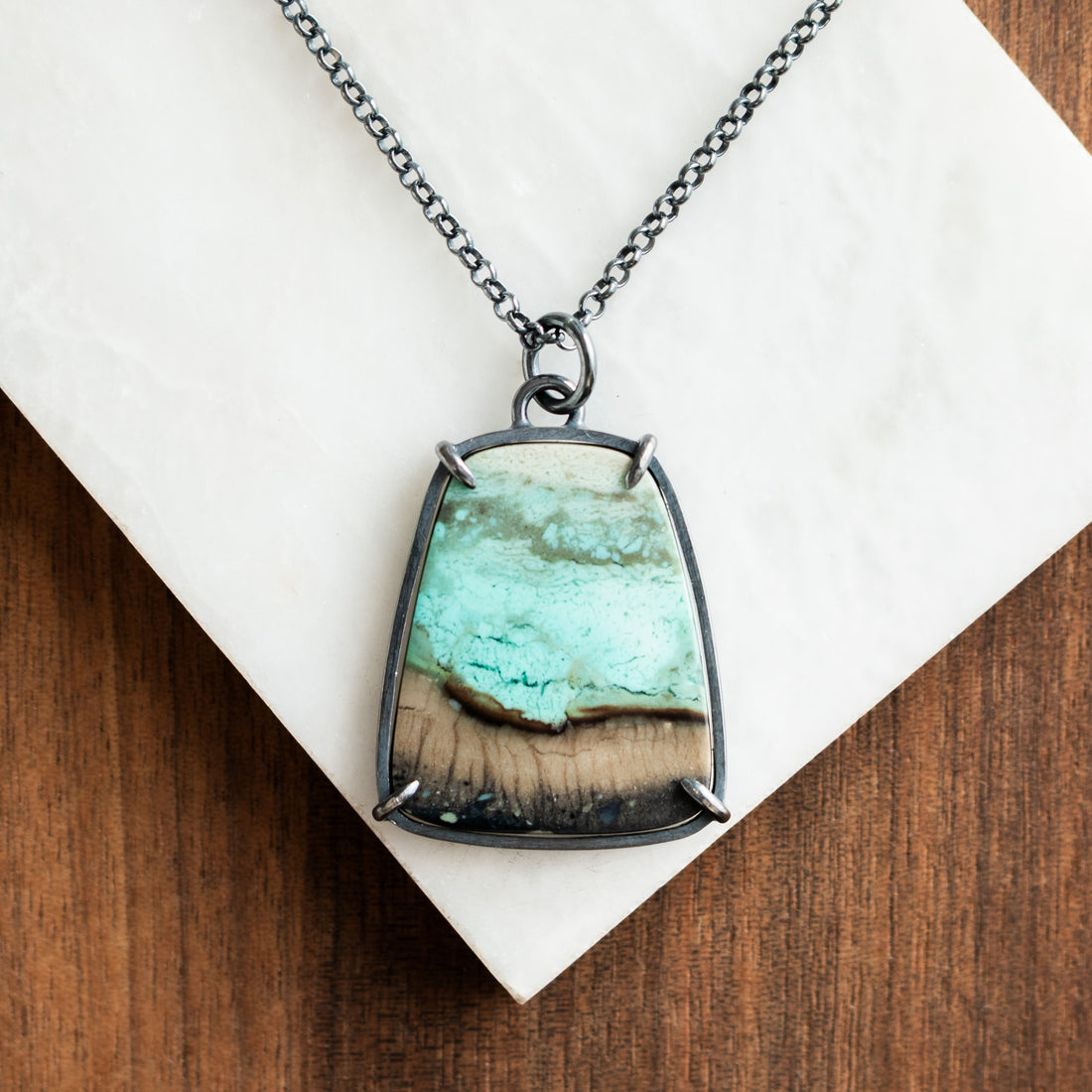 Trapezoid Opalized Petrified Wood Necklace no.2 - The Artisan's Bench