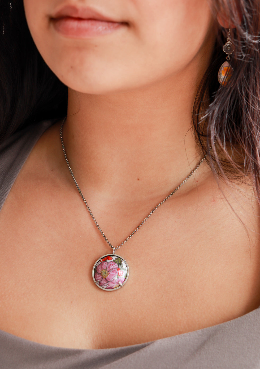 Pink Rose Prong Set Necklace