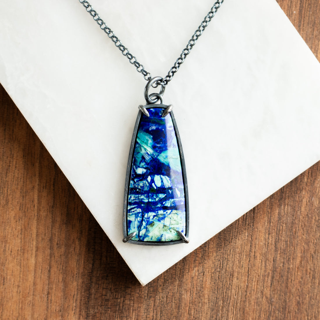 Bluebird Azurite Large Trapezoid Necklace - The Artisan's Bench