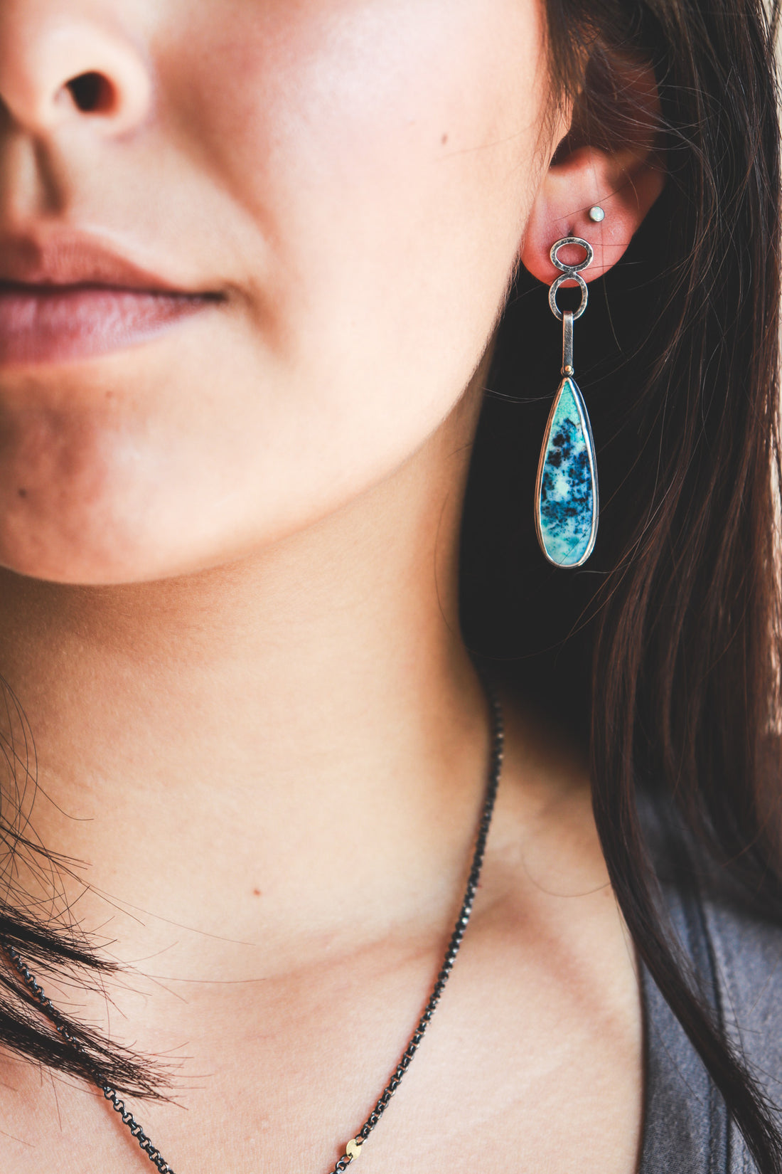 Opal Wood 18k Stacked Oval Drop Earrings