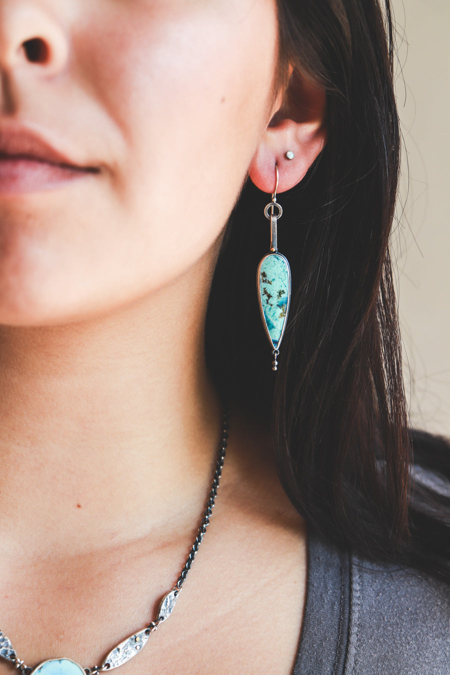 Opal Wood 18k DuoDot Dangle Earrings