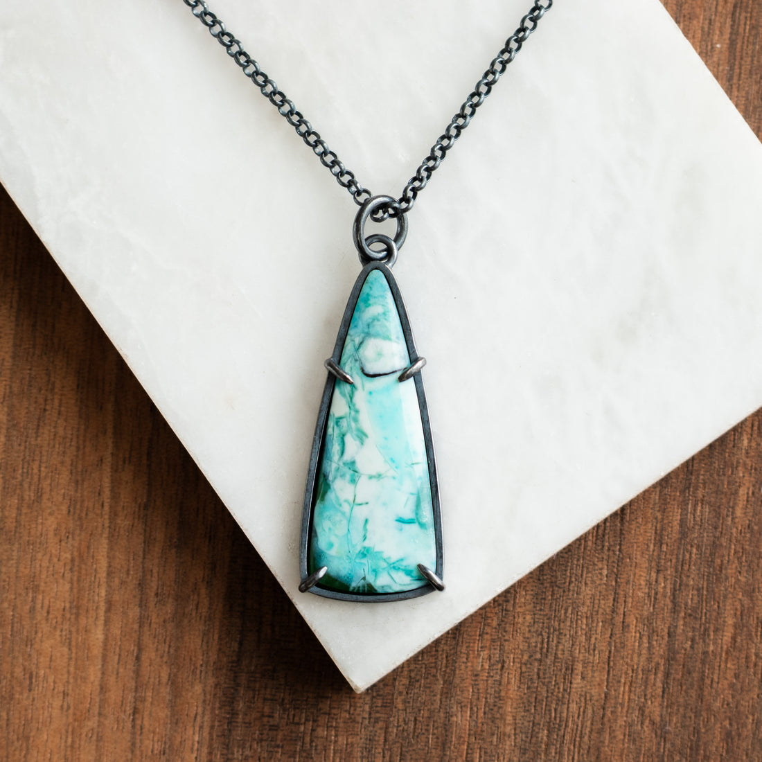 Opalized Petrified Wood Triangle Necklace no.2 - The Artisan's Bench