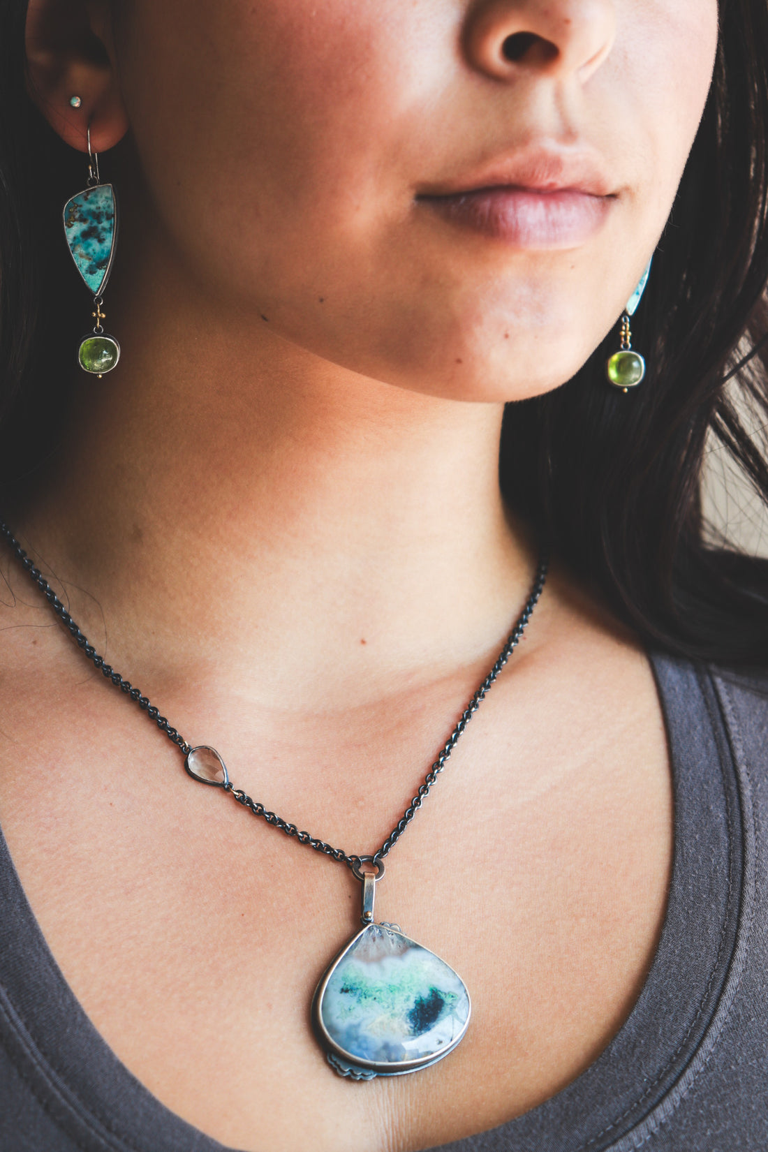 Opal Wood, Aquamarine 18k no.2 Ripple Necklace
