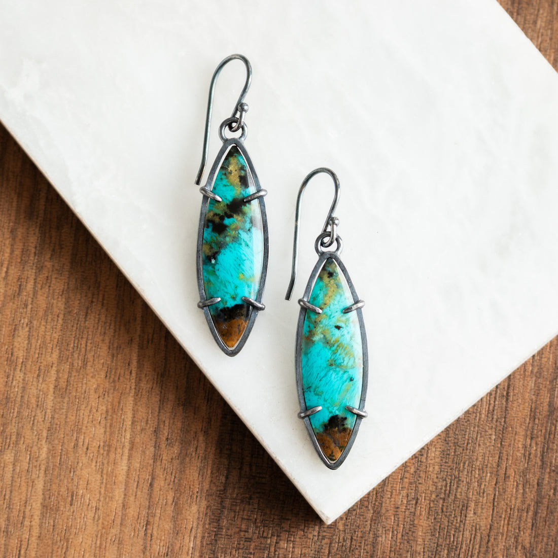 Opalized Wood Marquise Earrings - The Artisan's Bench