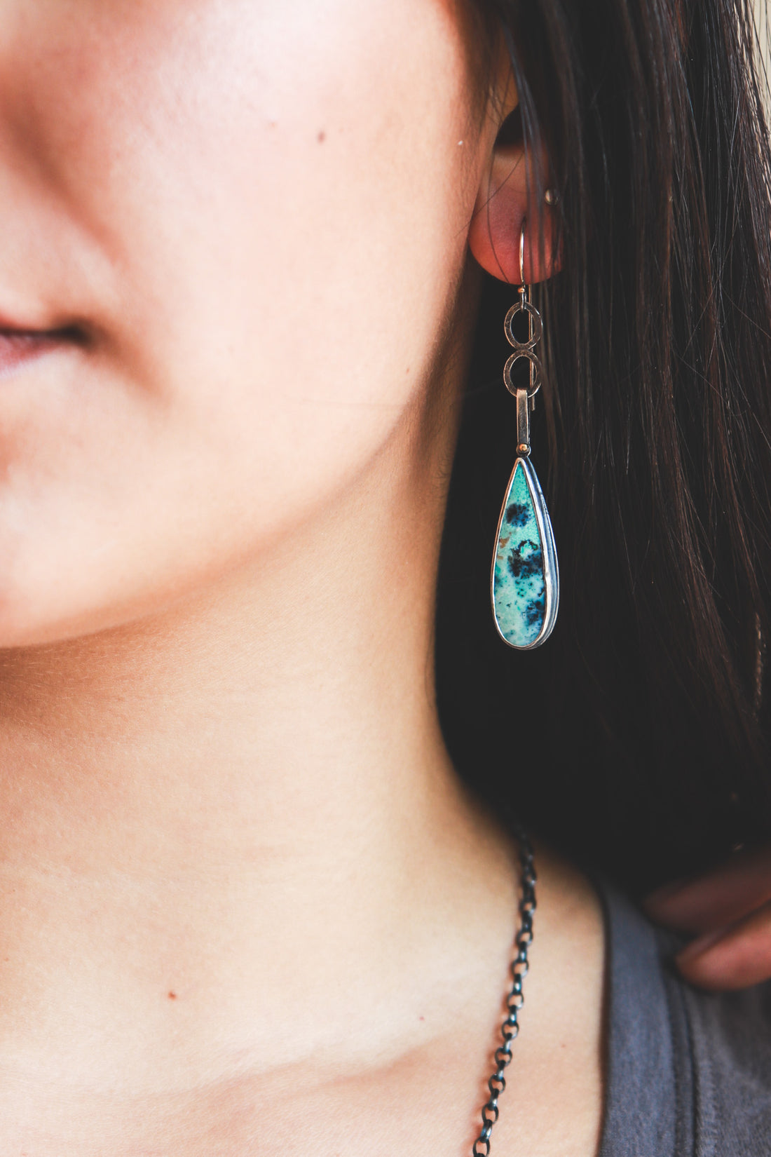 Opal Wood 18k Double Oval Drop Earrings