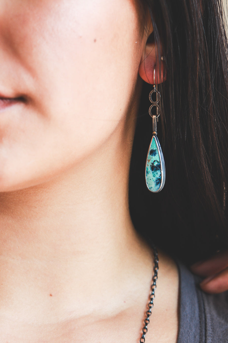 Opal Wood 18k Double Oval Drop Earrings