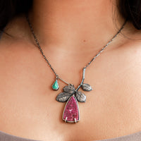 Pink Cobalto Calcite & Turquoise Leaf Necklace