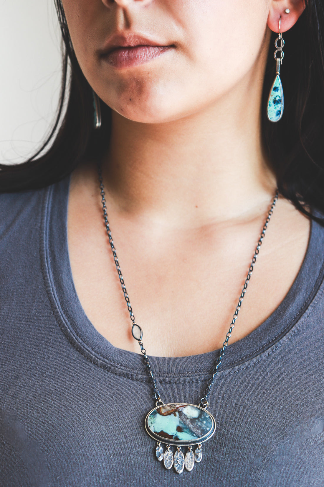 Opal Wood, Aquamarine 18k Fringe Lunar Necklace