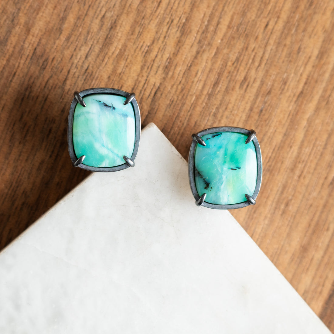 Opalized Wood Prong Stud Earrings - The Artisan's Bench