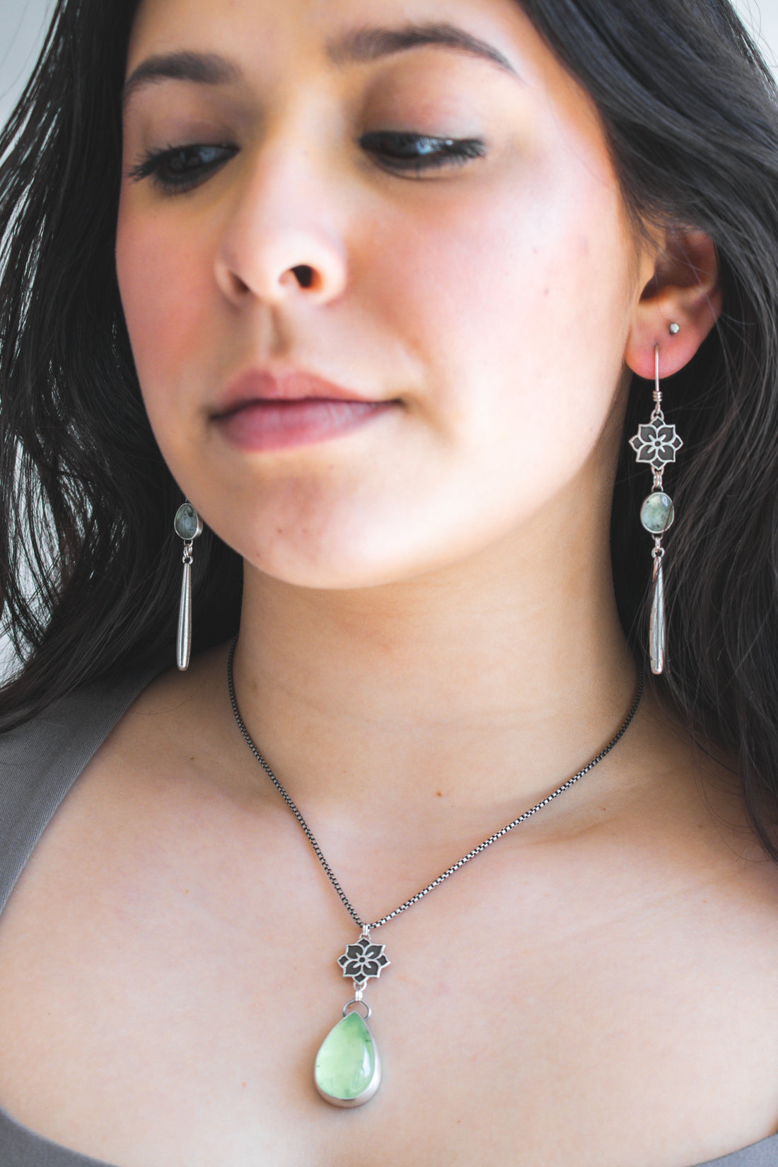 Prehnite Pear Meraki Necklace no.1