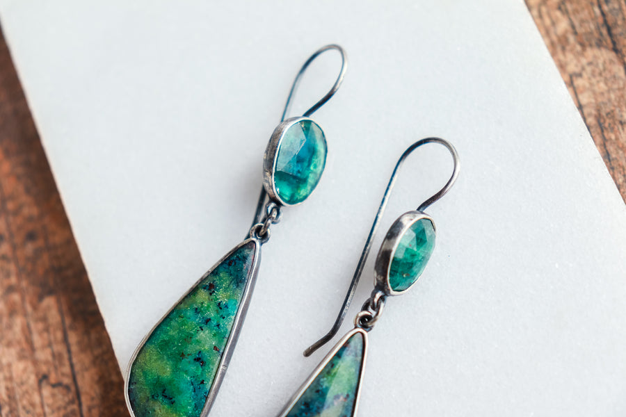 Opalwood & Kyanite Dangle Earrings