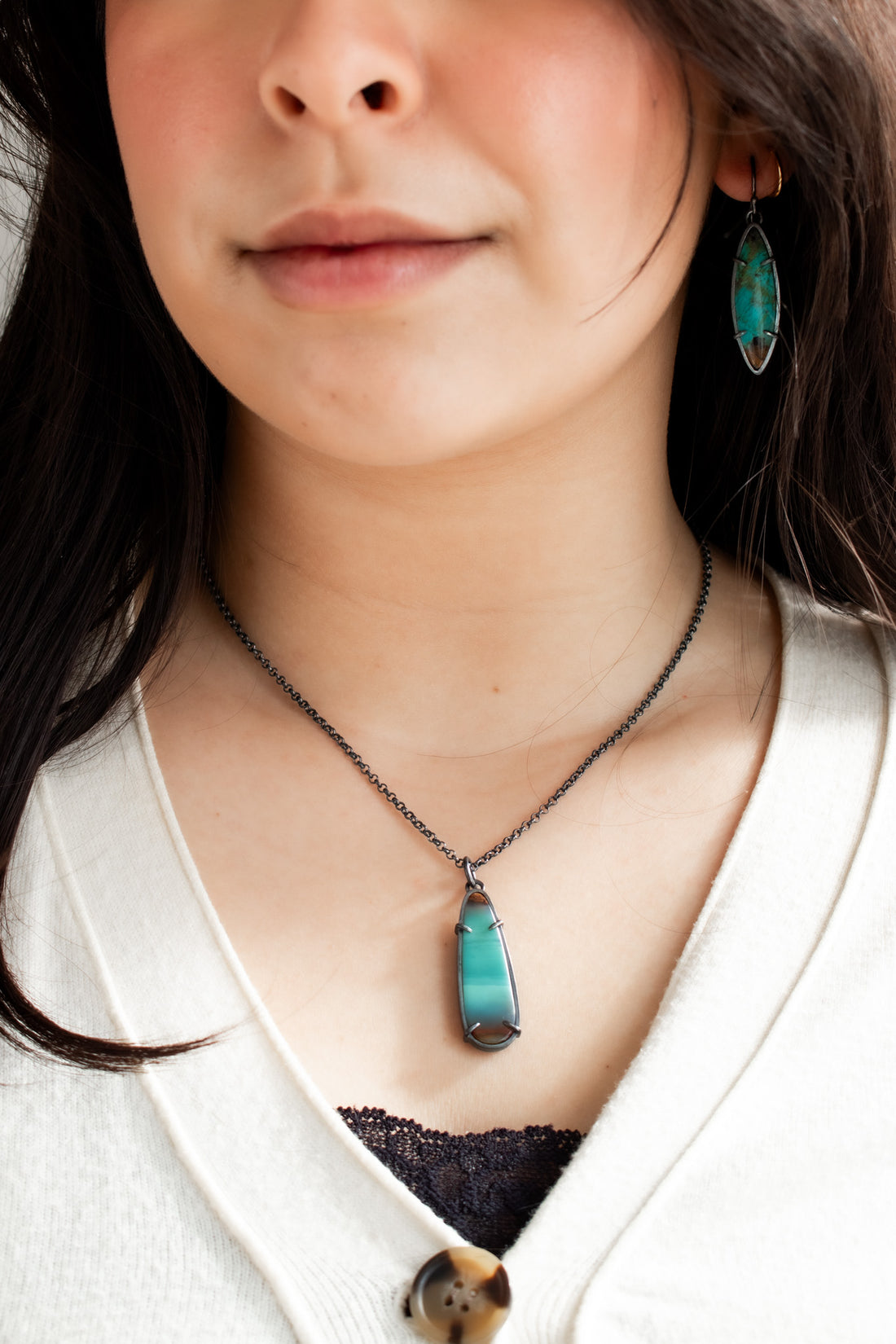 Opalized Wood Small Teardrop Necklace - The Artisan's Bench