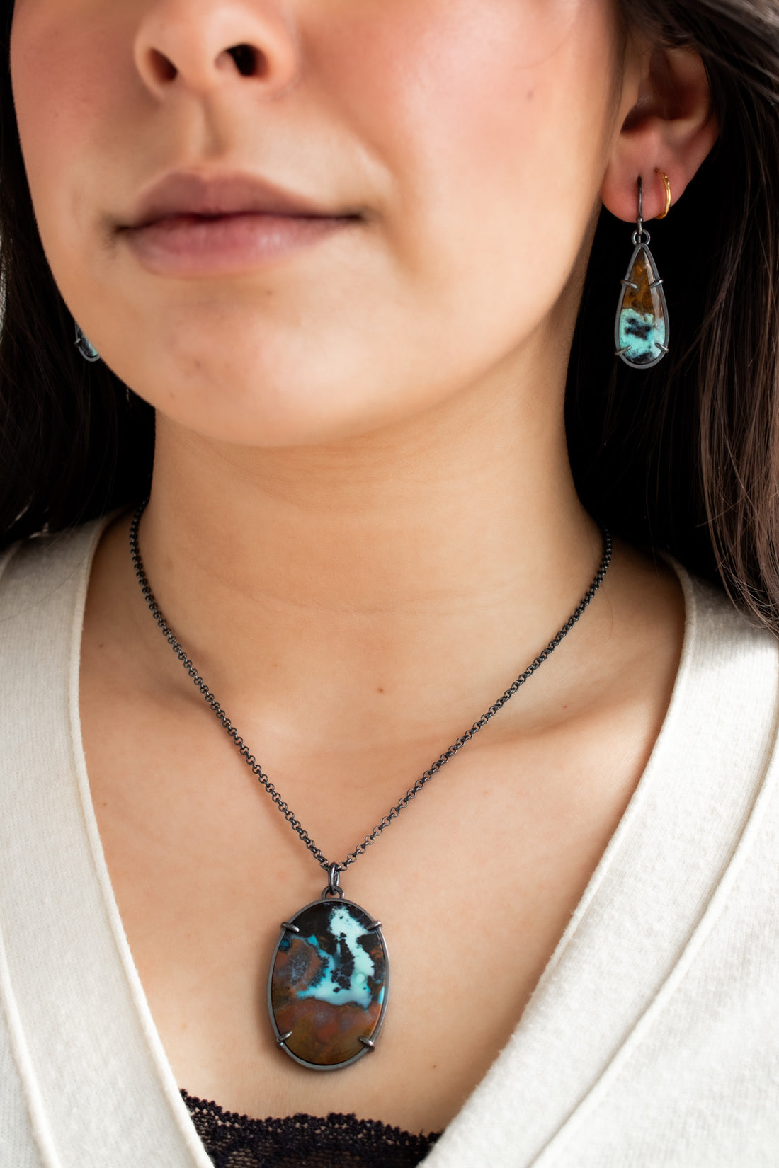 Opalized Wood Teardrop Earrings - The Artisan's Bench