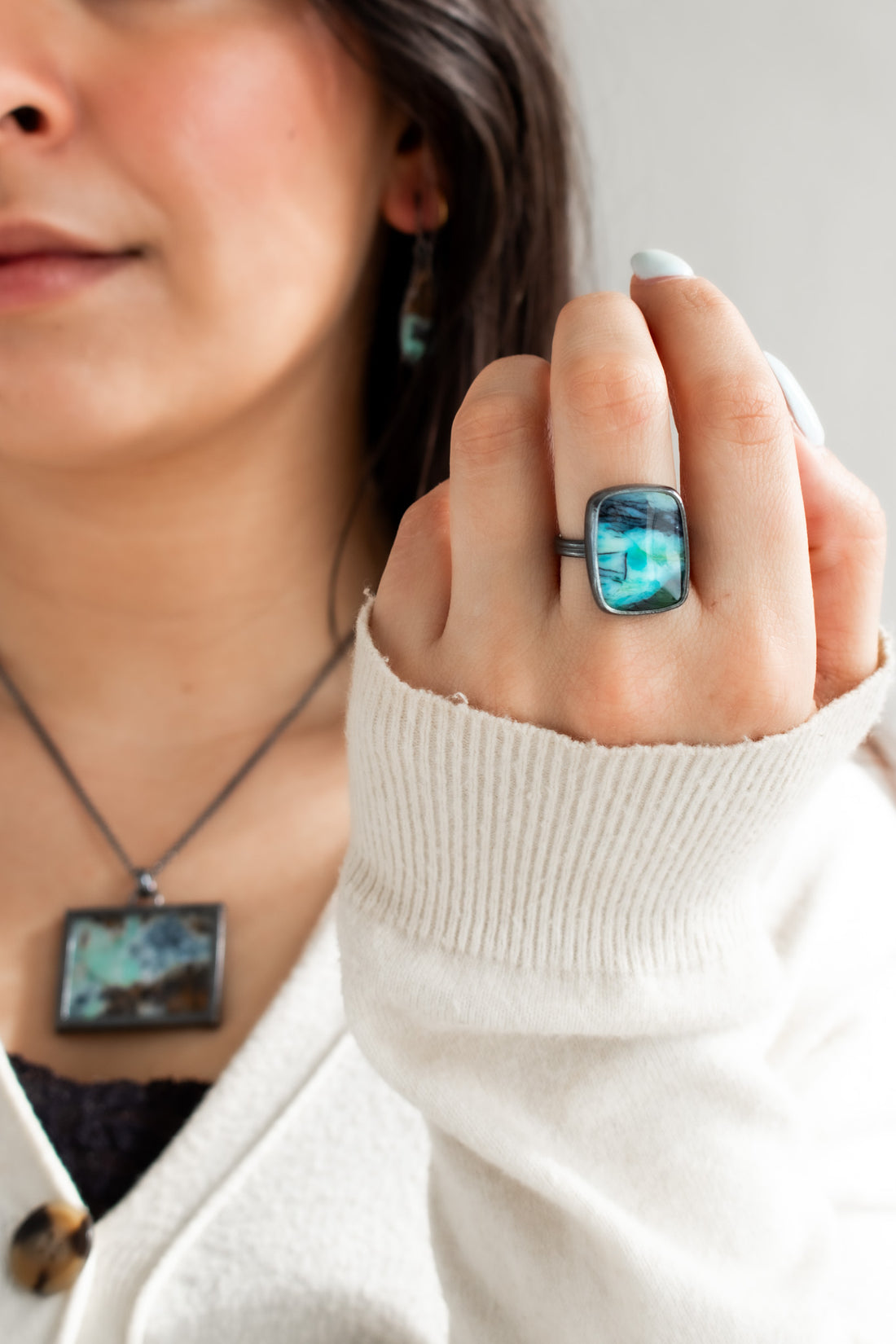 Opalized Petrified Wood Rectangle Necklace no.2 - The Artisan's Bench