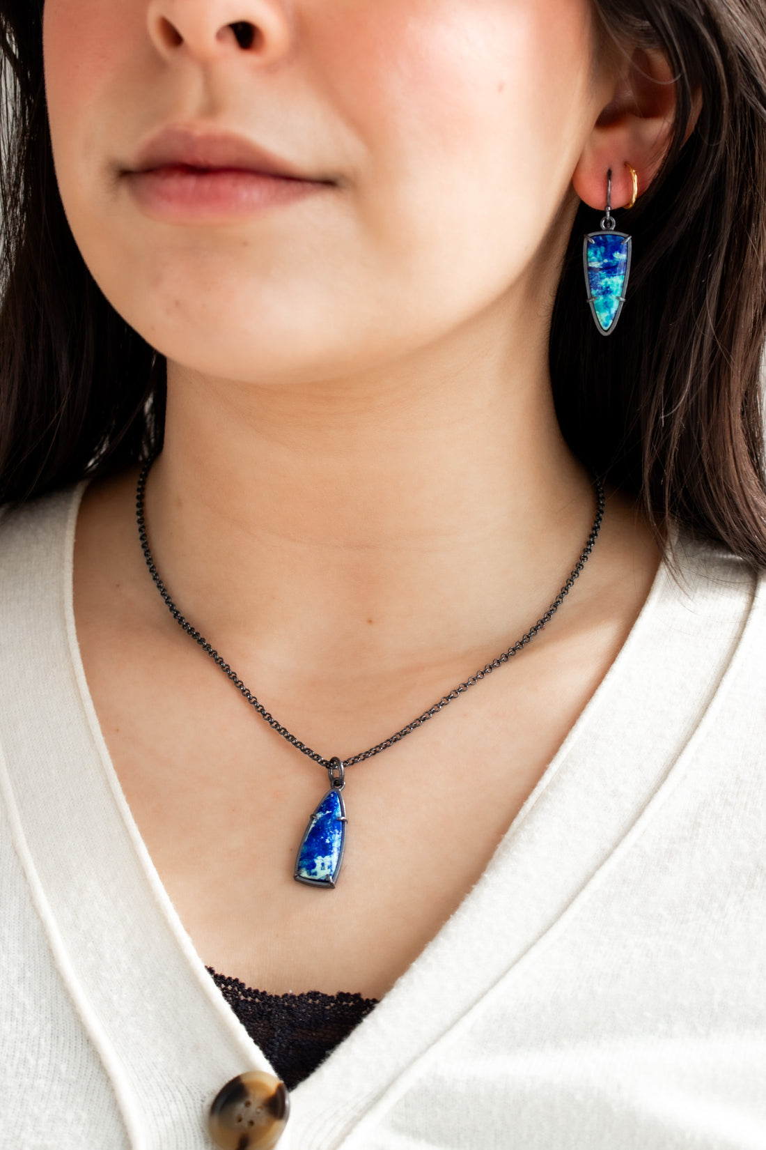 Bluebird Azurite Triangle Earrings - The Artisan's Bench