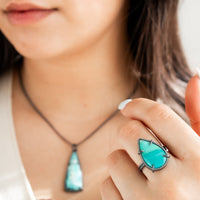 Size 8.5 | Opalized Wood Teardrop Ring - The Artisan's Bench