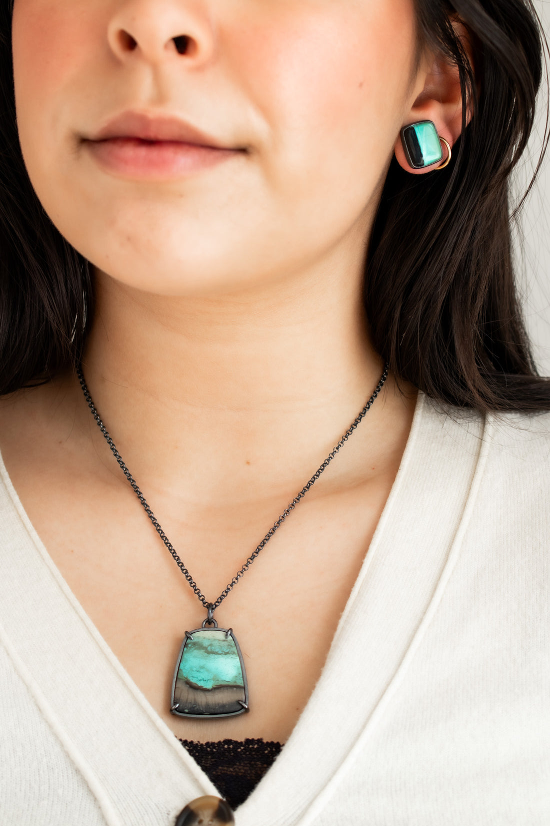 Opalized Wood Bezel Stud Earrings - The Artisan's Bench