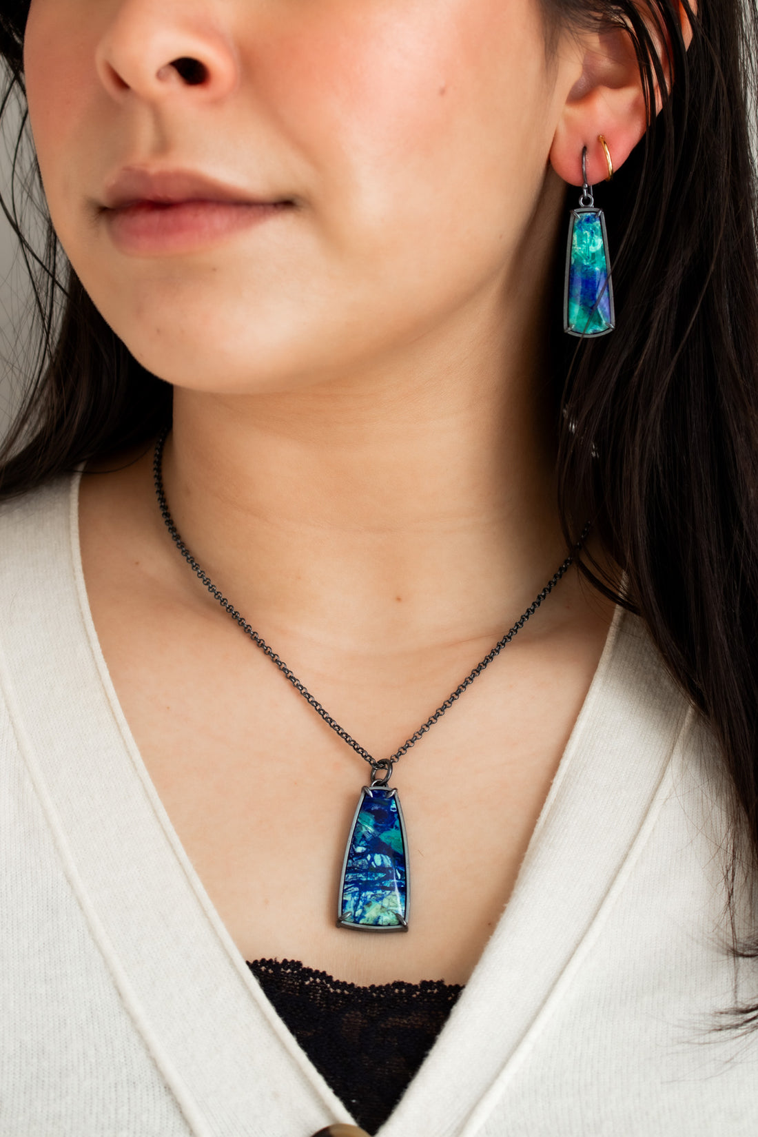 Bluebird Azurite Large Trapezoid Necklace - The Artisan's Bench