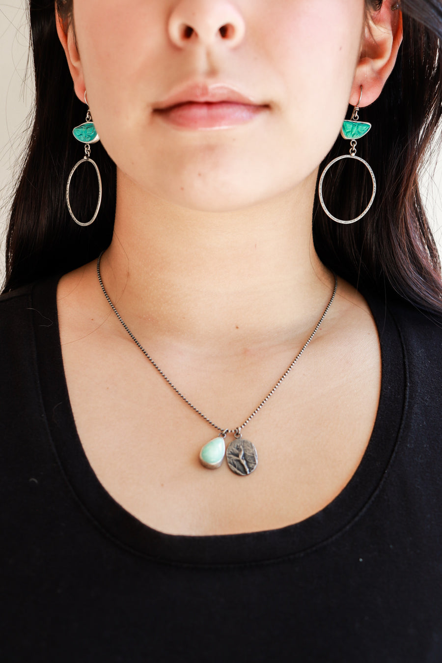 Turquoise Pebble Two Charms Necklace no.1