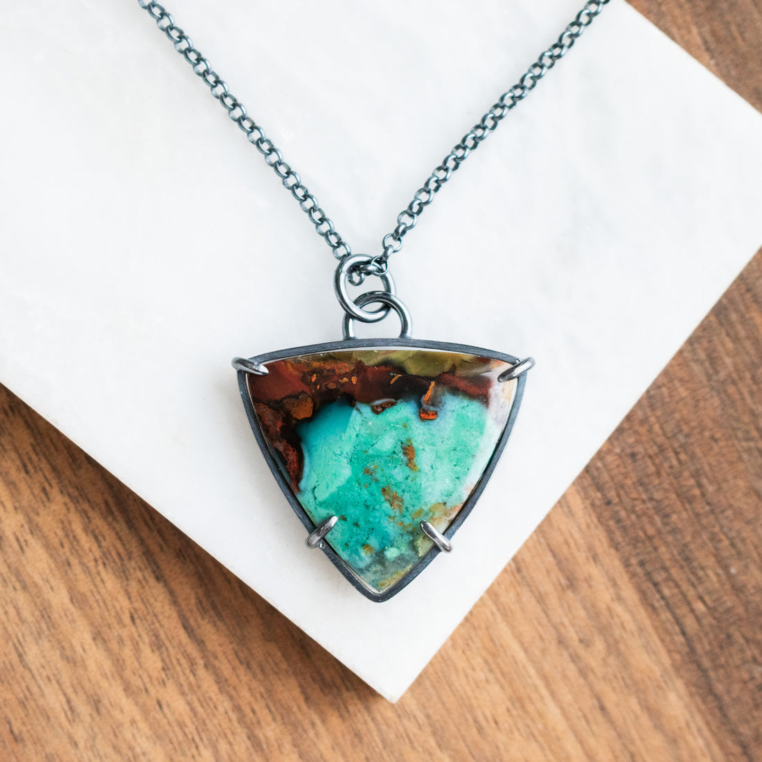 Opalized Petrified Wood Triangle Necklace - The Artisan's Bench