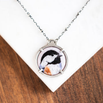 Round Bird Chickadee Necklace