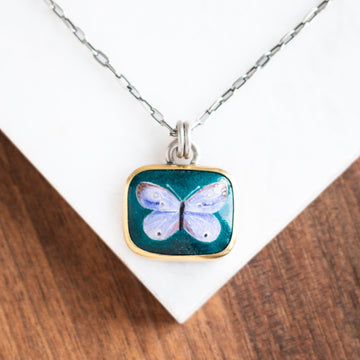 Square Blue Butterfly Gold Necklace