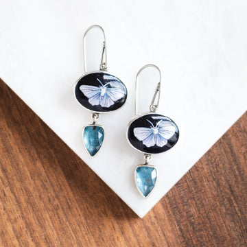 White Moth Kyanite Dangle Earrings