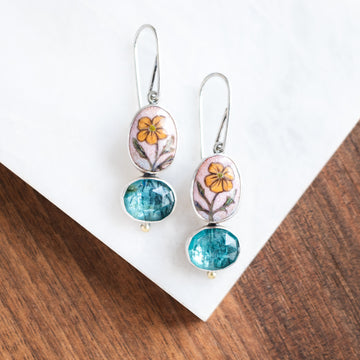 Yellow Buttercup & Kyanite Earrings