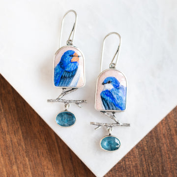 Blue Swallow, Kyanite & Branch Earrings