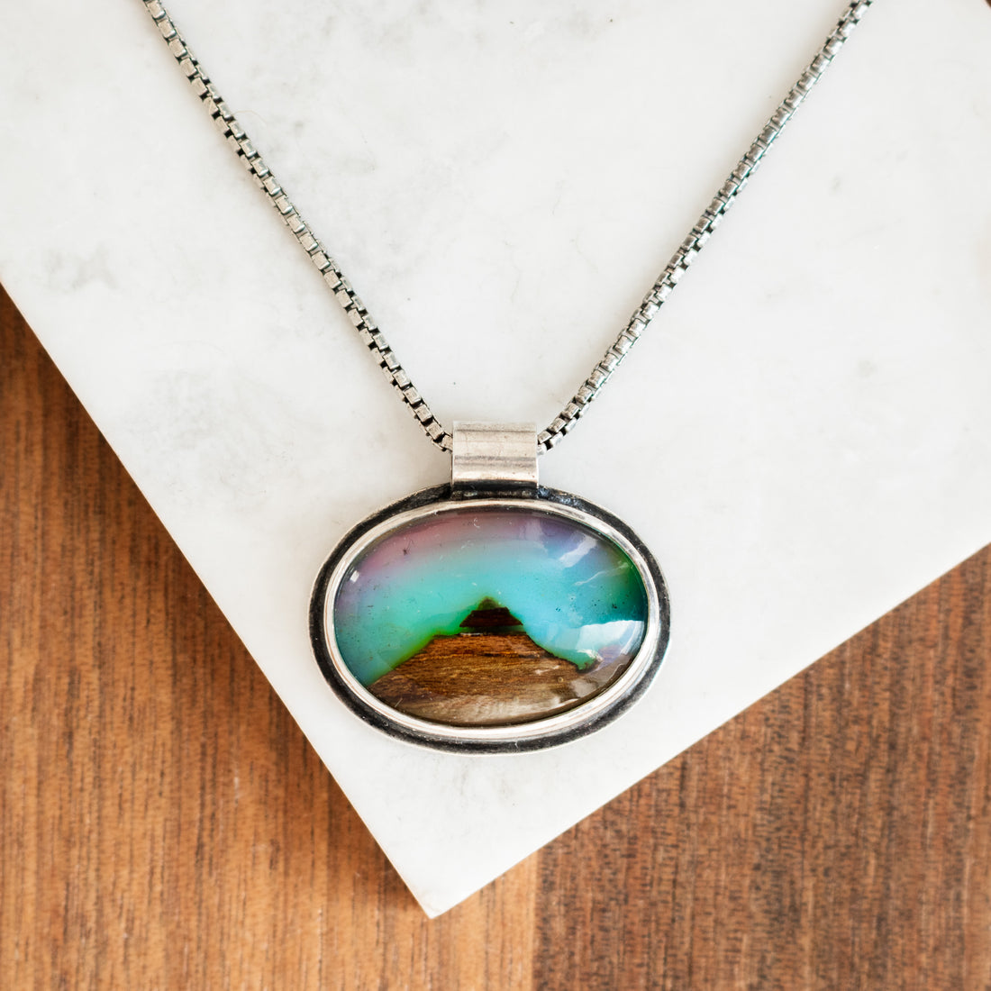 Aurora Borealis Mountain Oval Necklace
