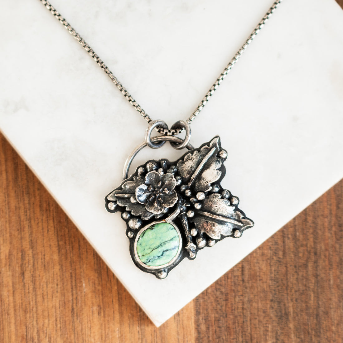 Variscite Raindrop Flowers, Leaves, Twigs Necklace