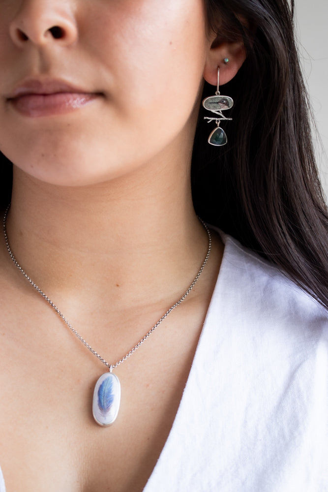 Oval Blue Feather Necklace