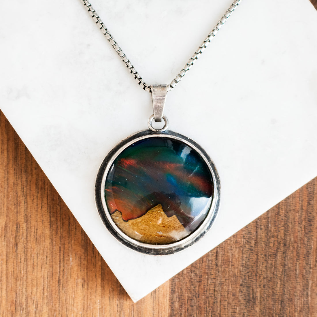 Aurora Borealis Mountain Circle Necklace