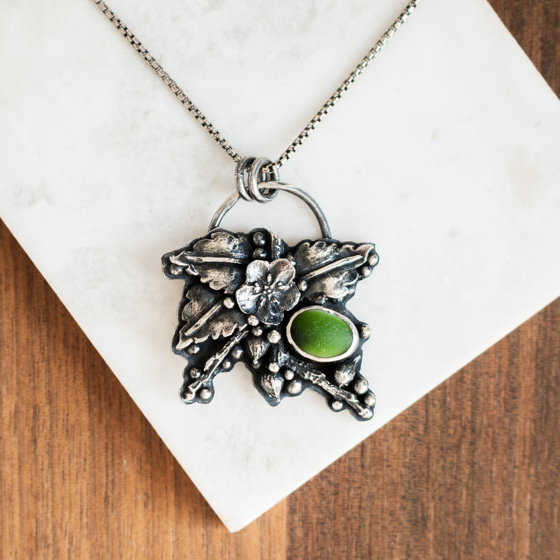 Davenport Sea Glass Flowers, Leaves, Twigs Necklace