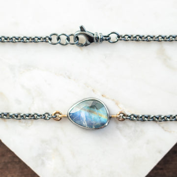 Rainbow Moonstone + 14k Gold Bracelet no.1