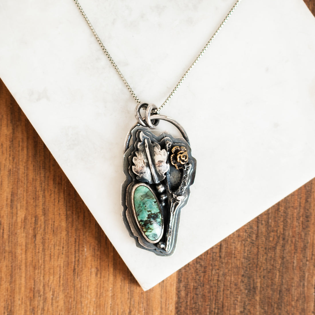 Snowville Variscite Brass Flower Necklace