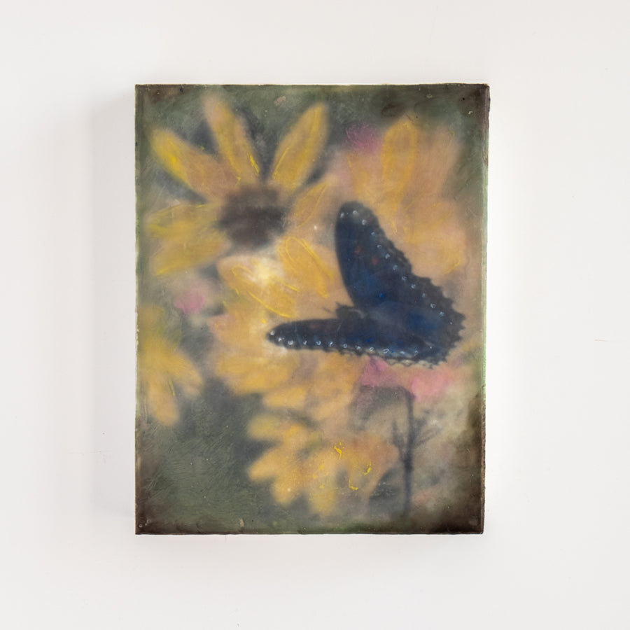 Butterfly Yellow Flowers | 6x8 Encaustic