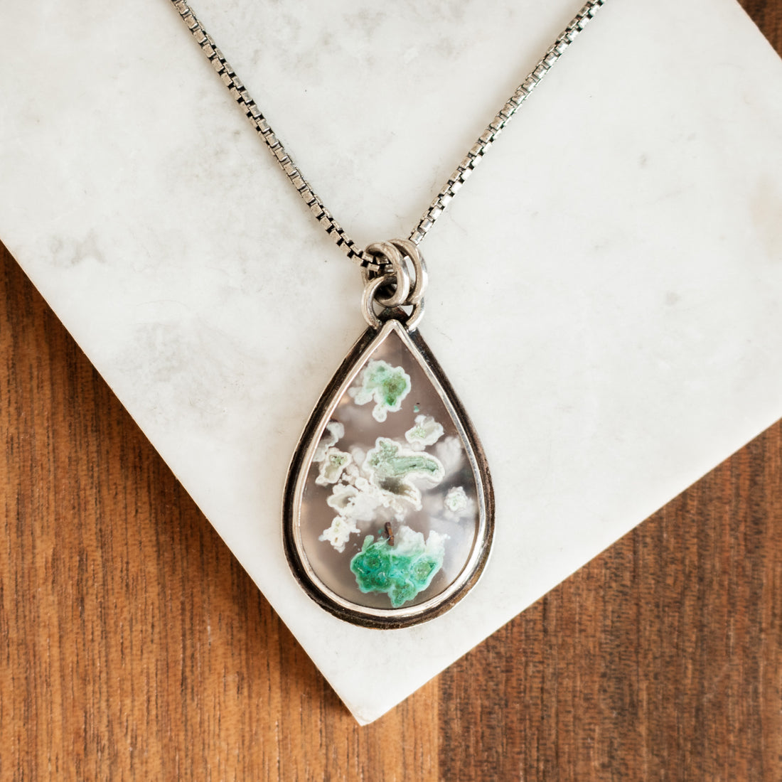 Confetti Chrysocolla Chalcedony Quartz Large Teardrop Necklace
