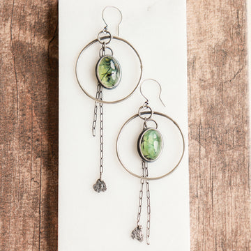 Prehnite Hoop Chain Earrings